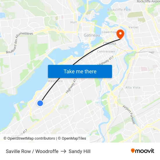 Saville Row / Woodroffe to Sandy Hill map