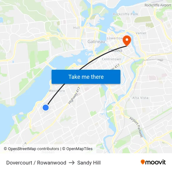 Dovercourt / Rowanwood to Sandy Hill map