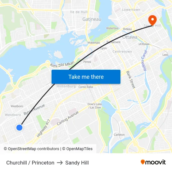 Churchill / Princeton to Sandy Hill map