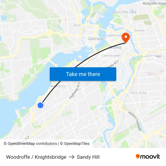 Woodroffe / Knightsbridge to Sandy Hill map