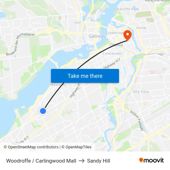 Woodroffe / Carlingwood Mall to Sandy Hill map