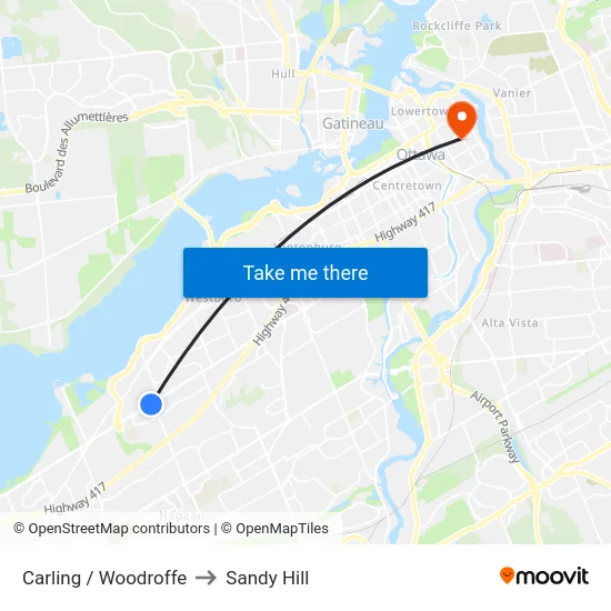 Carling / Woodroffe to Sandy Hill map
