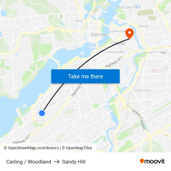 Carling / Woodland to Sandy Hill map
