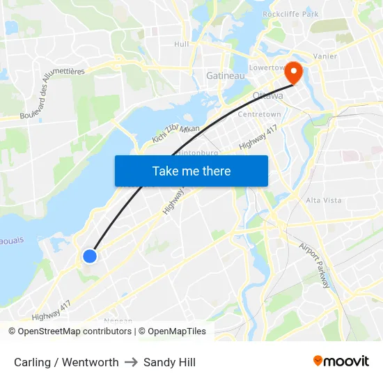 Carling / Wentworth to Sandy Hill map