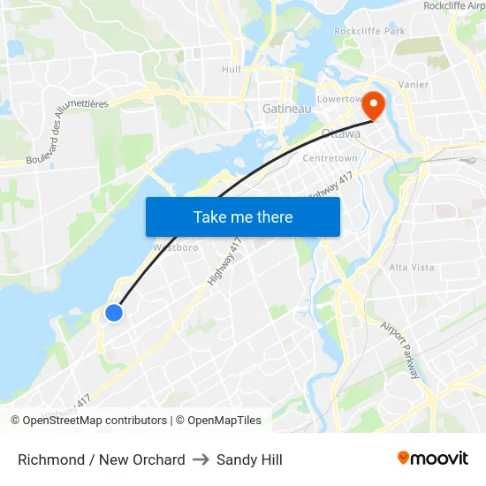 Richmond / New Orchard to Sandy Hill map