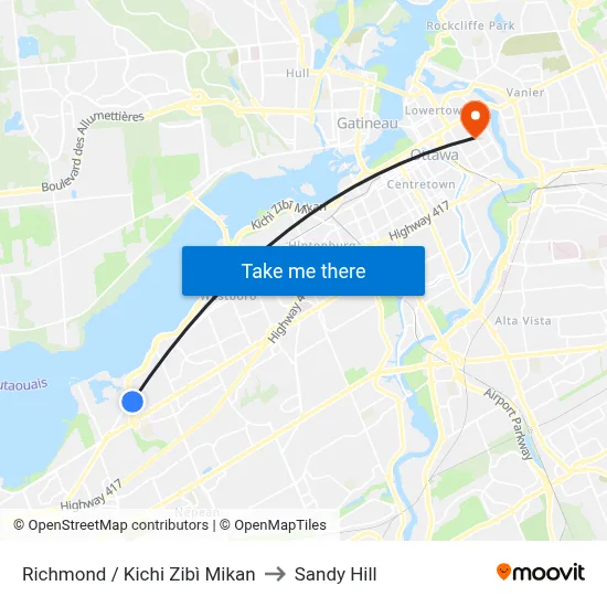 Richmond / Kichi Zibì Mikan to Sandy Hill map