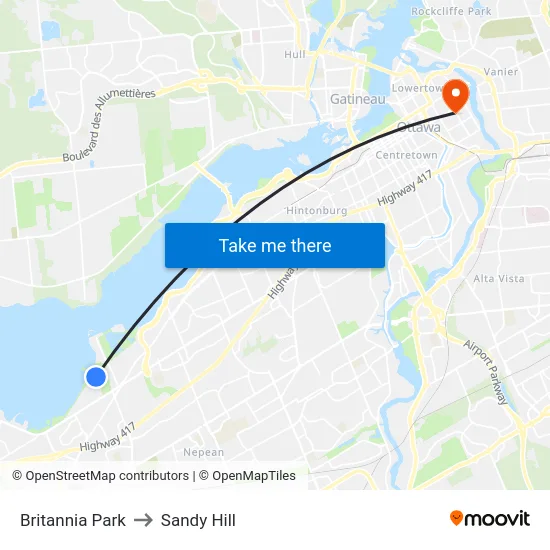 Britannia Park to Sandy Hill map