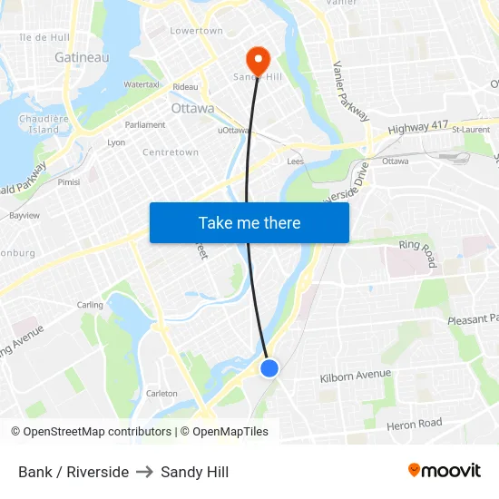 Bank / Riverside to Sandy Hill map