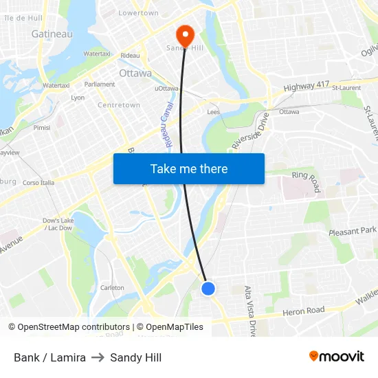 Bank / Lamira to Sandy Hill map
