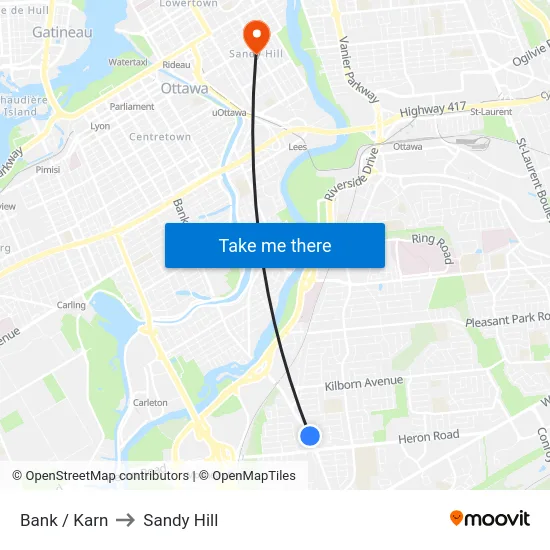 Bank / Karn to Sandy Hill map