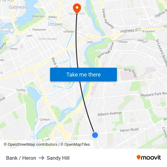 Bank / Heron to Sandy Hill map