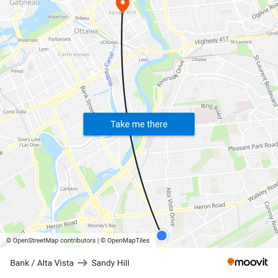 Bank / Alta Vista to Sandy Hill map