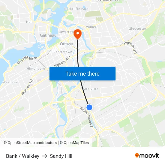 Bank / Walkley to Sandy Hill map