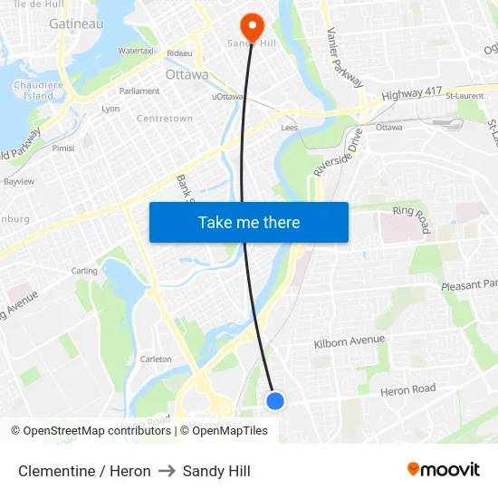 Clementine / Heron to Sandy Hill map