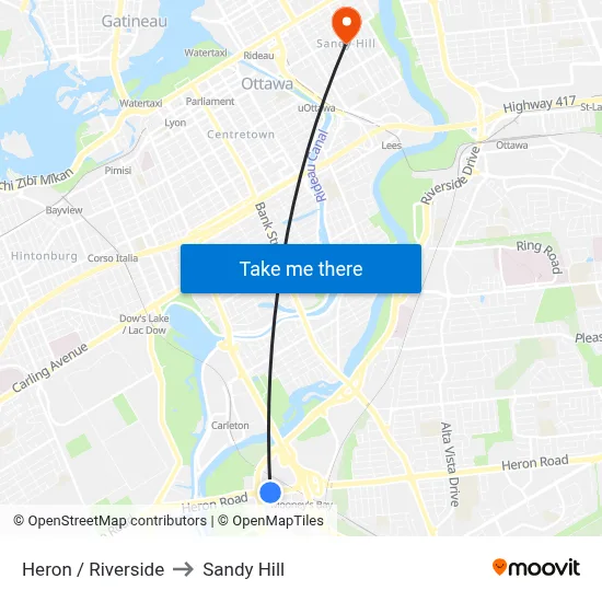Heron / Riverside to Sandy Hill map