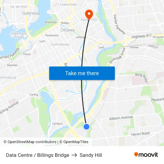 Data Centre / Billings Bridge to Sandy Hill map