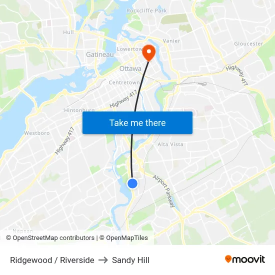 Ridgewood / Riverside to Sandy Hill map