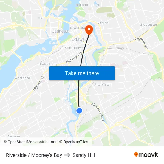 Riverside / Mooney's Bay to Sandy Hill map