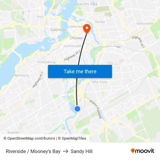 Riverside / Mooney's Bay to Sandy Hill map