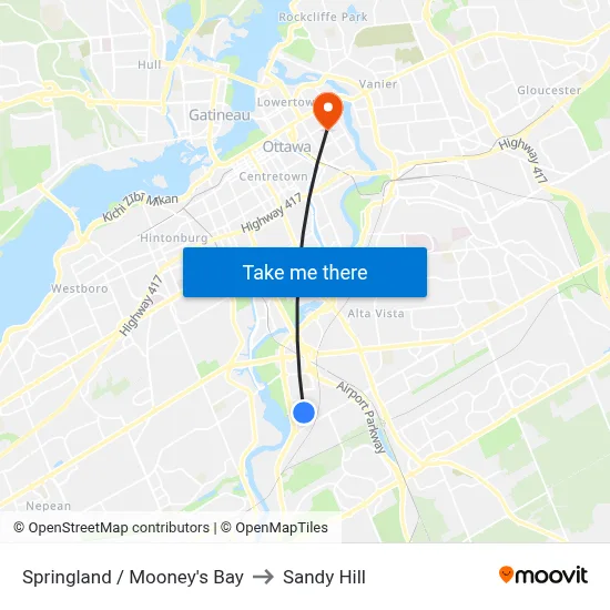 Springland / Mooney's Bay to Sandy Hill map