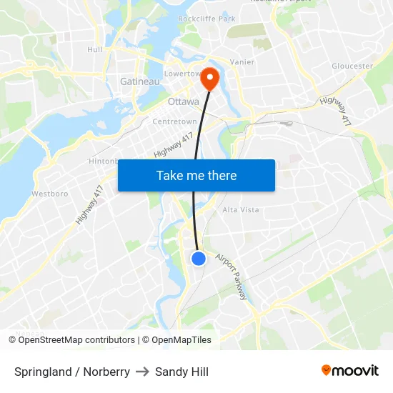 Springland / Norberry to Sandy Hill map