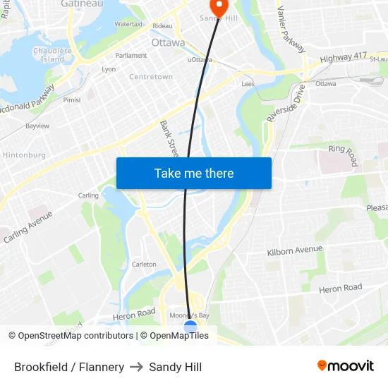 Brookfield / Flannery to Sandy Hill map