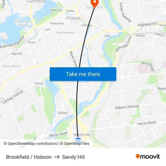 Brookfield / Hobson to Sandy Hill map