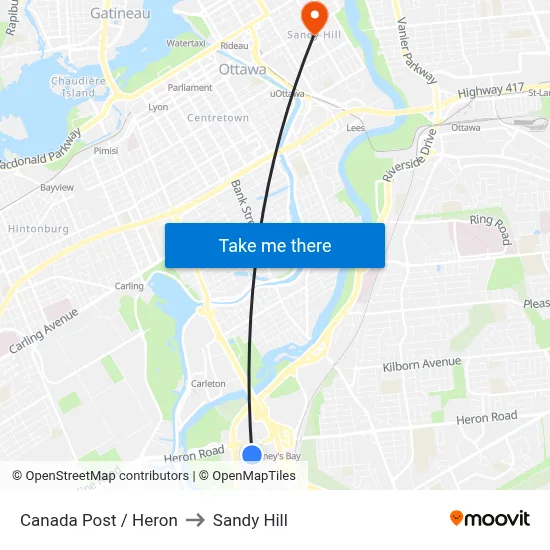 Canada Post / Heron to Sandy Hill map