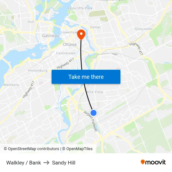 Walkley / Bank to Sandy Hill map