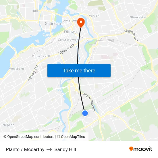 Plante / Mccarthy to Sandy Hill map