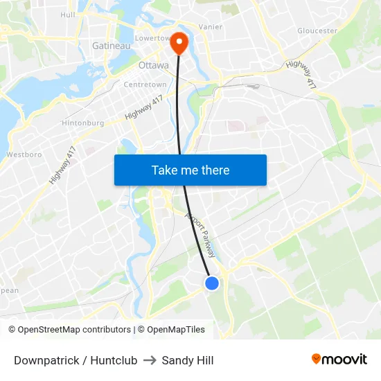 Downpatrick / Huntclub to Sandy Hill map