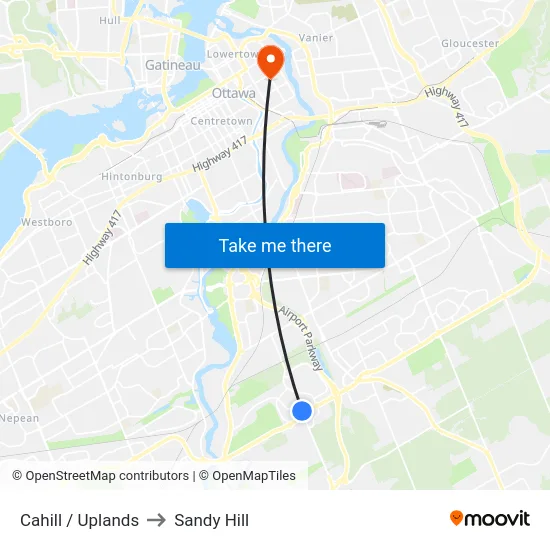 Cahill / Uplands to Sandy Hill map