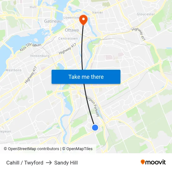 Cahill / Twyford to Sandy Hill map