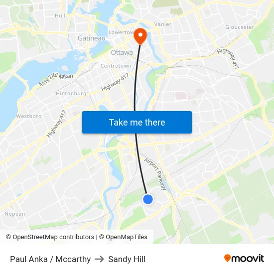 Paul Anka / Mccarthy to Sandy Hill map