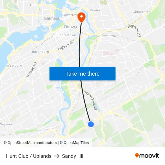 Hunt Club / Uplands to Sandy Hill map