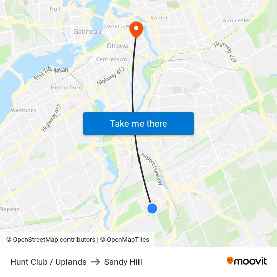 Hunt Club / Uplands to Sandy Hill map