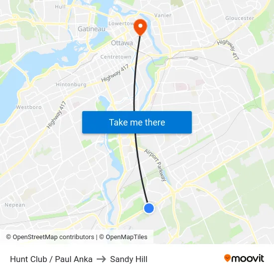Hunt Club / Paul Anka to Sandy Hill map
