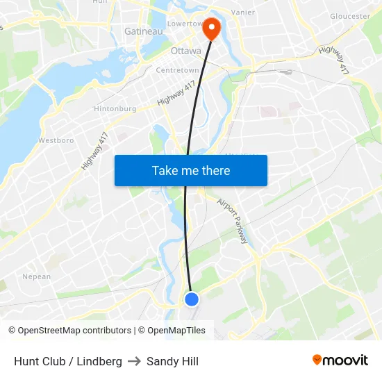 Hunt Club / Lindberg to Sandy Hill map
