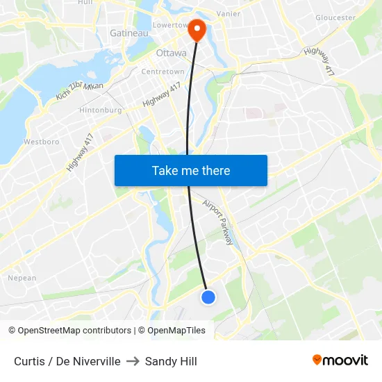 Curtis / De Niverville to Sandy Hill map