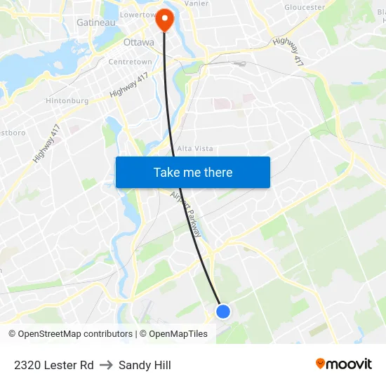 2320 Lester Rd to Sandy Hill map