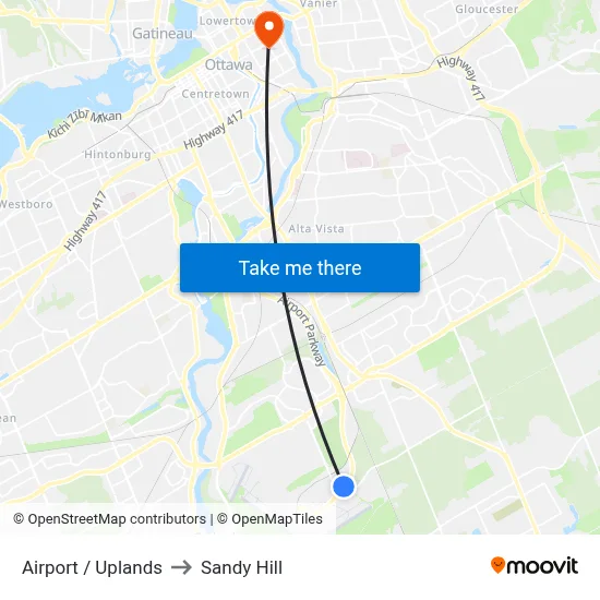 Airport / Uplands to Sandy Hill map