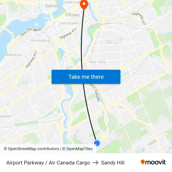 Airport Parkway / Air Canada Cargo to Sandy Hill map