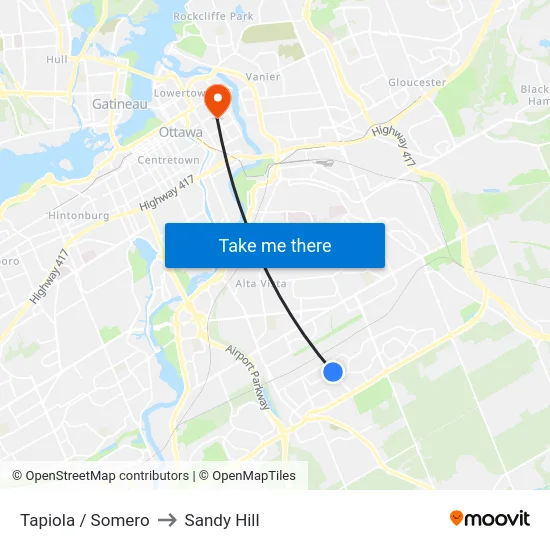 Tapiola / Somero to Sandy Hill map