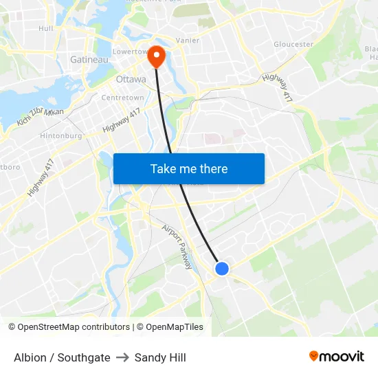 Albion / Southgate to Sandy Hill map