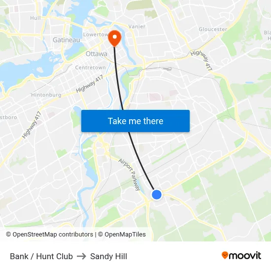 Bank / Hunt Club to Sandy Hill map