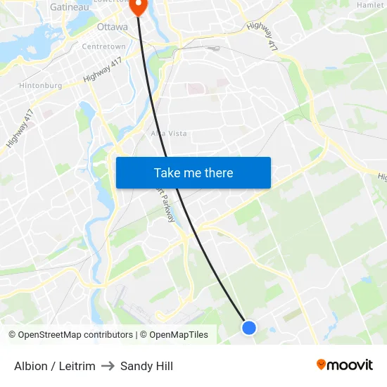 Albion / Leitrim to Sandy Hill map