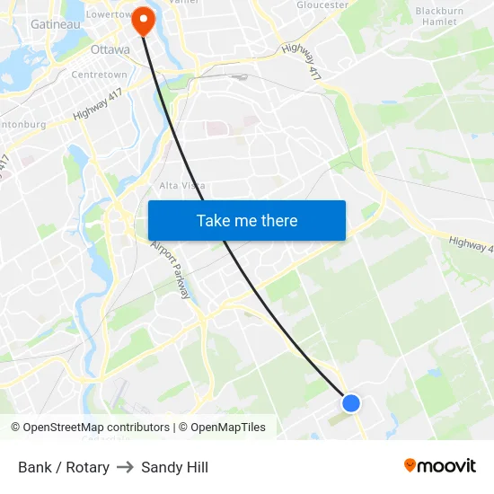 Bank / Rotary to Sandy Hill map