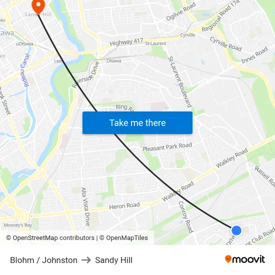 Blohm / Johnston to Sandy Hill map