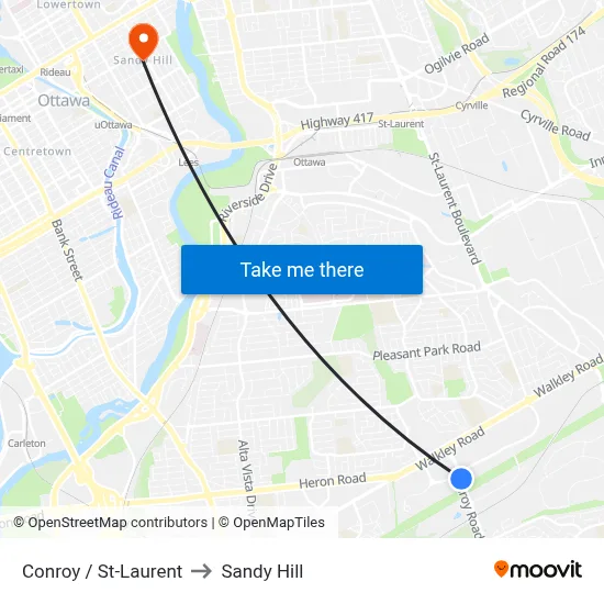 Conroy / St-Laurent to Sandy Hill map