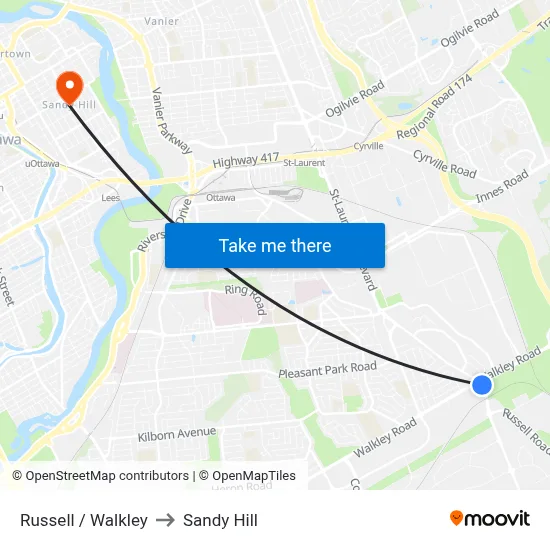 Russell / Walkley to Sandy Hill map
